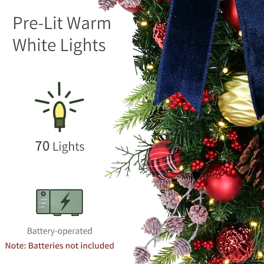 Puleo International 28" Pre-Lit Ornaments & Pinecones Artificial Teardrop Swag